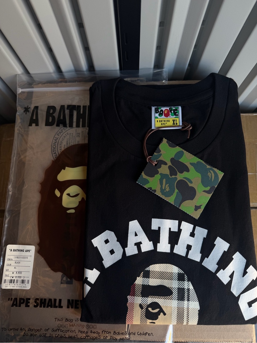Bape check college black tee XL